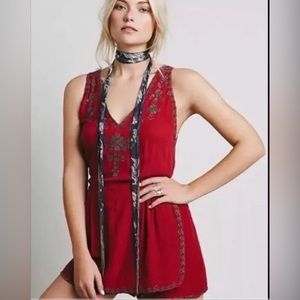 Free People Welcome To Miami Romper 10 Jumpsuit $148 Playsuit Red Embroidered
